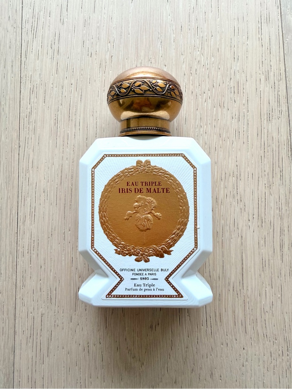 Empty Perfume Bottle - Eau Triple Iris de Malte Perfume Bottle - White & Gold